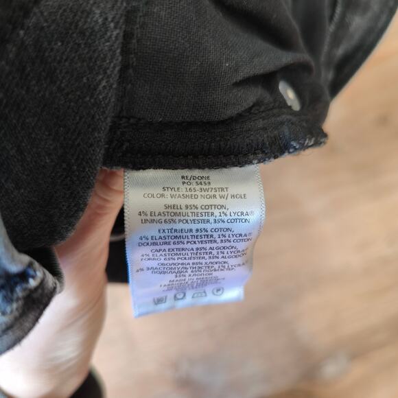 Re/Done Originals 70s Straight Jeans Womens 25‎ Washed Noir Knee Rip Black - Picture 9 of 16